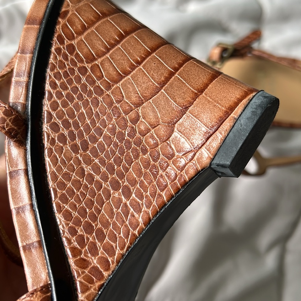 Stuart Weitzman Tan Croc-Pattern Wedges - Picture 11 of 13